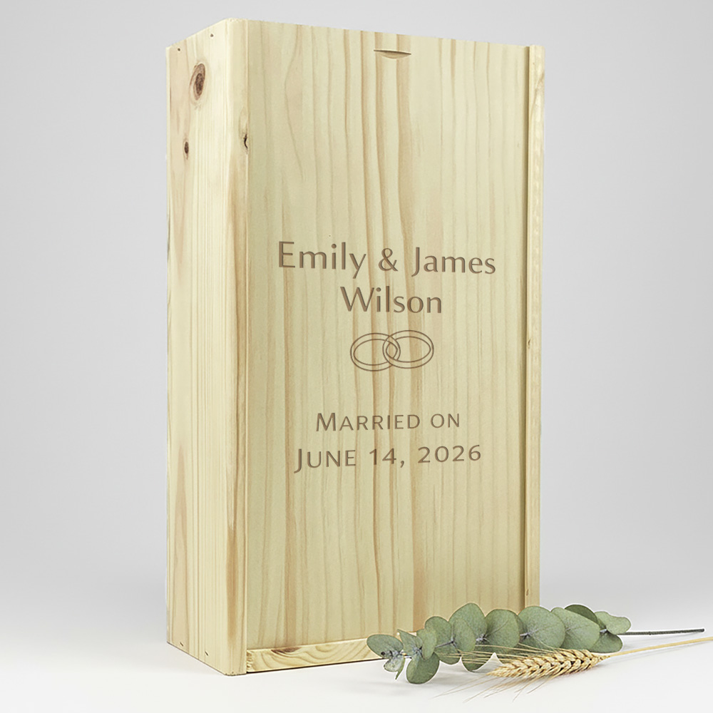 Weinkiste mit Gravur, 2 Fächer mit Schiebedeckel, ideal für personalisierte Geschenke mit Ihrem eigenen Design oder Logo.