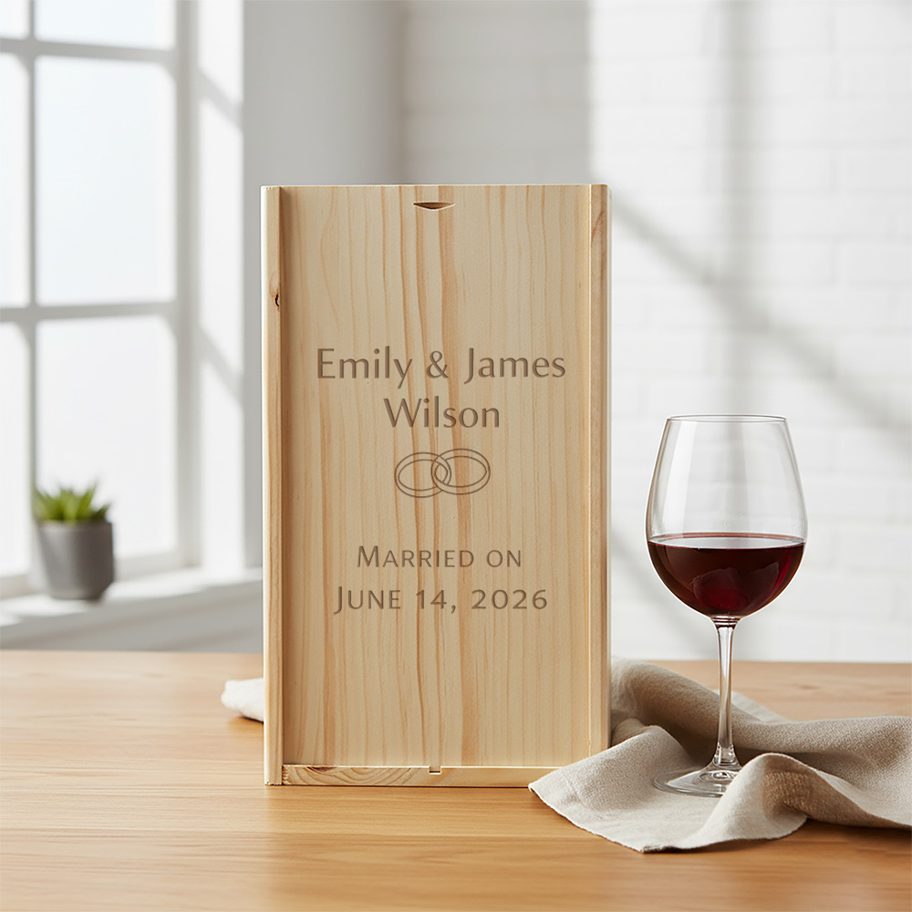 Weinkiste mit 2 Fächern und geschlossener Atmosphäre Foto 1 | Personalisierte Geschenke Weinkiste mit Gravur, 2 Fächer mit Schiebedeckel, ideal für personalisierte Geschenke mit Ihrem eigenen Design oder Logo.