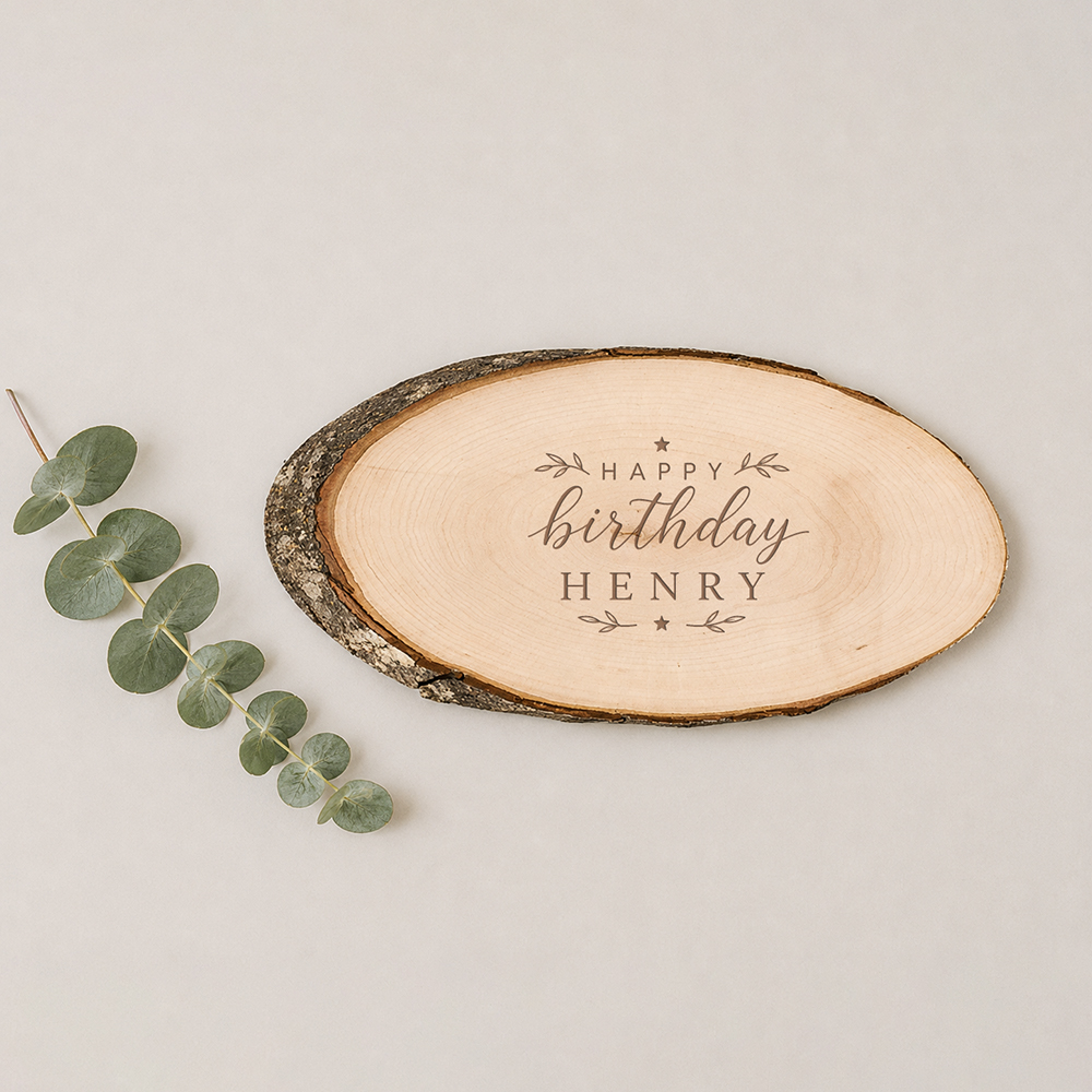 Baumscheibe mittel Geburtstag Produktfoto 2 1 | Personalisierte Geschenke Baumscheibe Gravur Geburtstag mit Name und persönlicher Nachricht