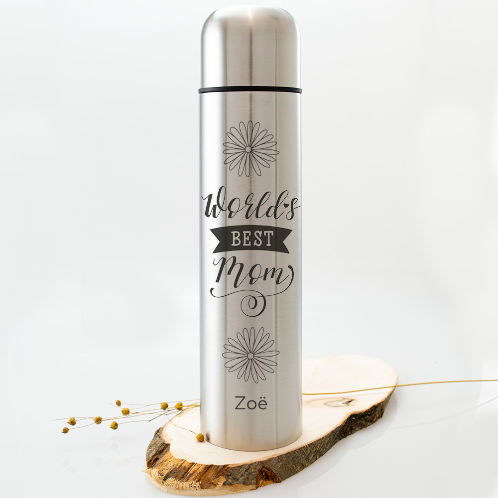 Thermosflasche mit Gravur 1 Liter, ideal für personalisierte Geschenke mit Ihrem eigenen Design oder Logo.