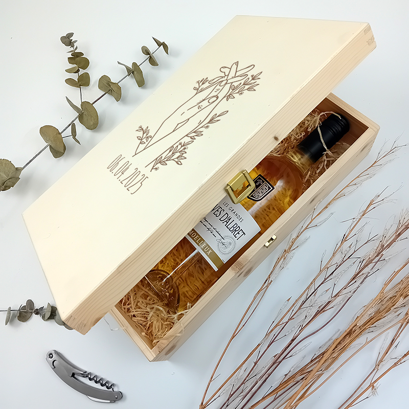 Luxuriöse Magnum Weinkiste mit Gravur und zwei Fächern, ideal für Geschenke und besondere Anlässe