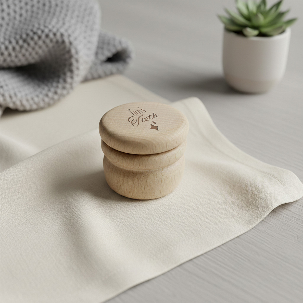 Babyzahndose Haarspange | Personalisierte Geschenke Zahnbox mit Namen in weicher Babyzimmer-Einrichtung