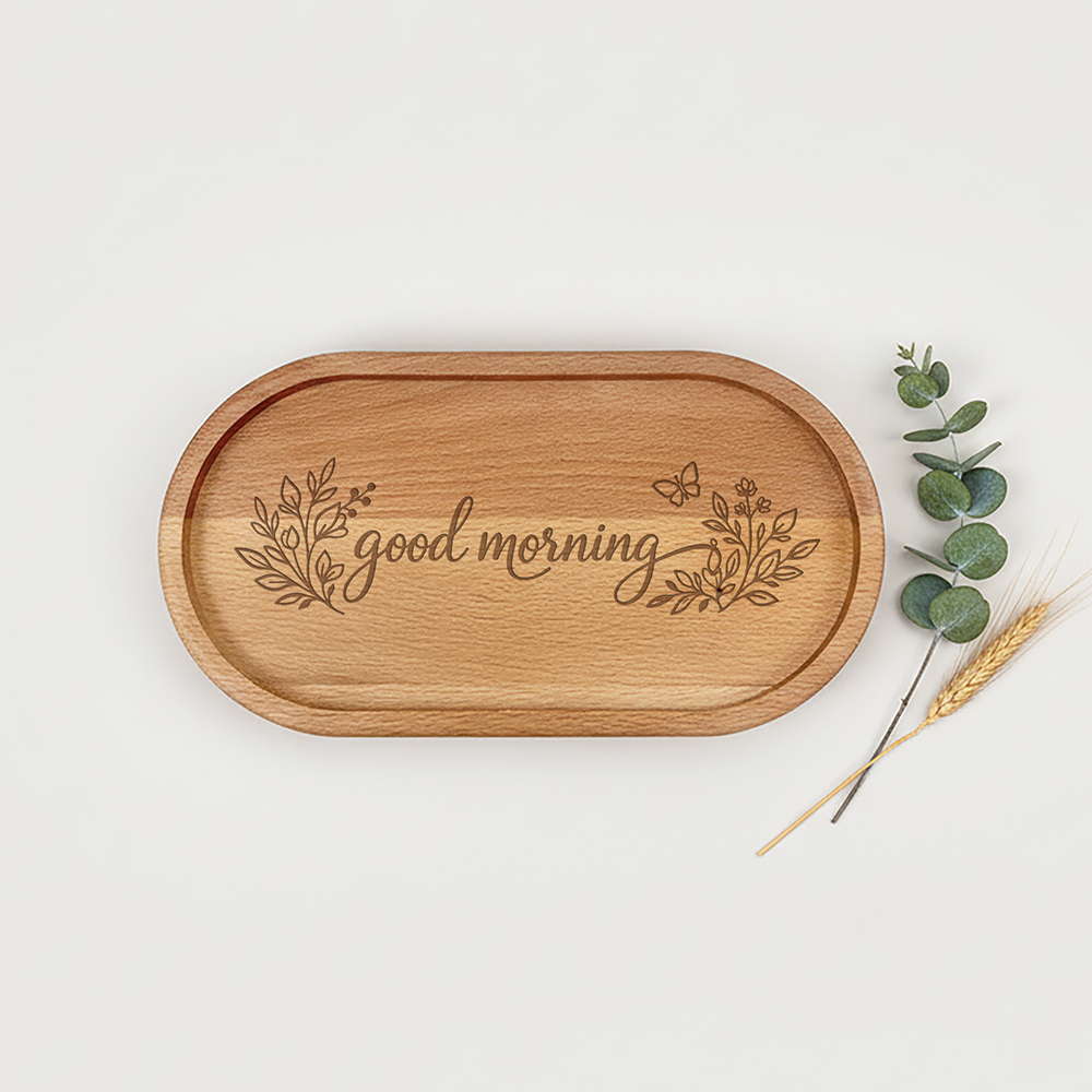 Graviertes Serviertablett mit Text Guten Morgen