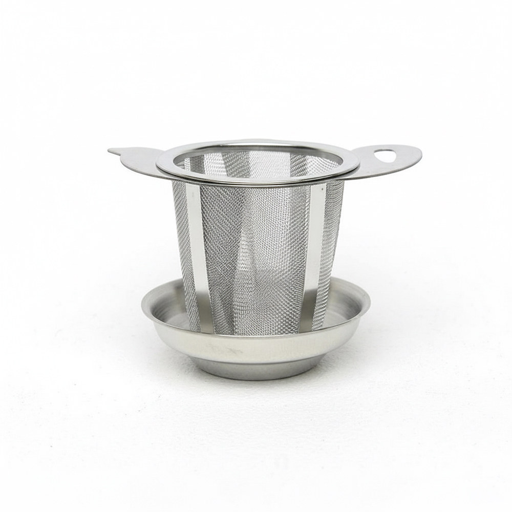 Teesieb aus Edelstahl mit Tropfschale
